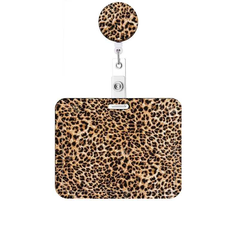 Leopard Print Retractable Badge Holder with Clip