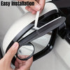 Hands installing car blind spot mirrors with rain shields onto a vehicle's exterior.