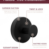 A black stainless steel towel hook with a suction cup design shown against a white background.