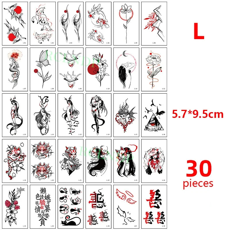 Colección de 30 pegatinas temporales con diseños de luna, estrella, diablo y flor.