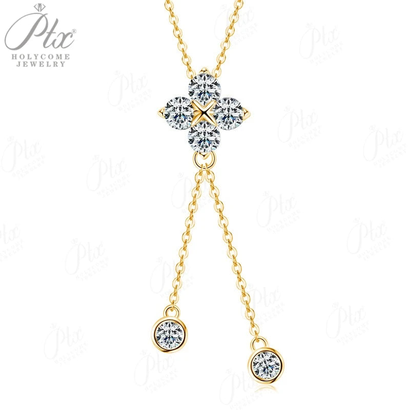 Elegant Clover Pendant Necklace with Lab-Created Gemstone