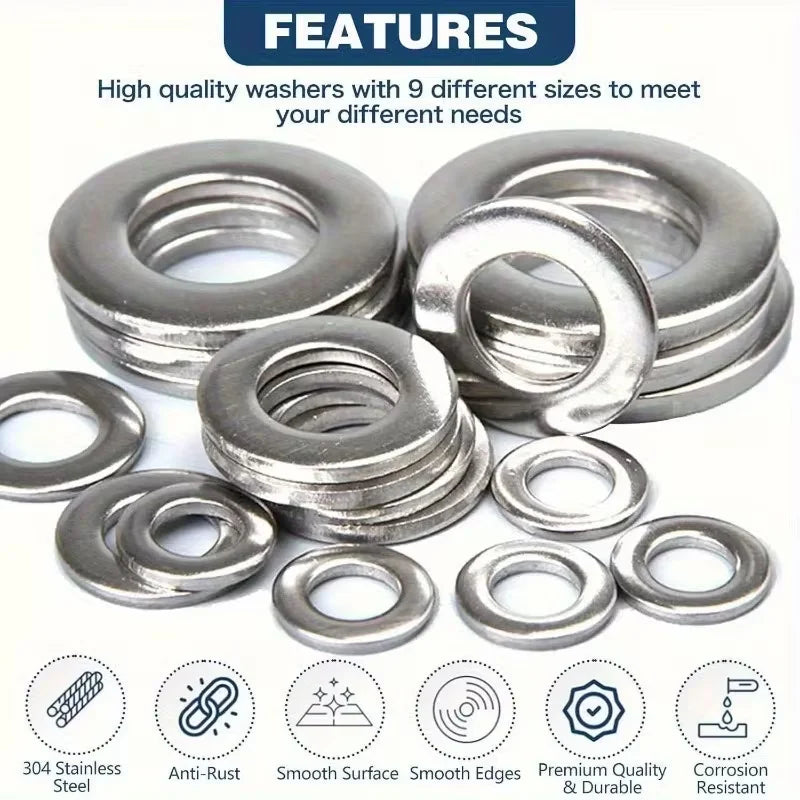Stainless Steel Flat Washers Assortment Kit