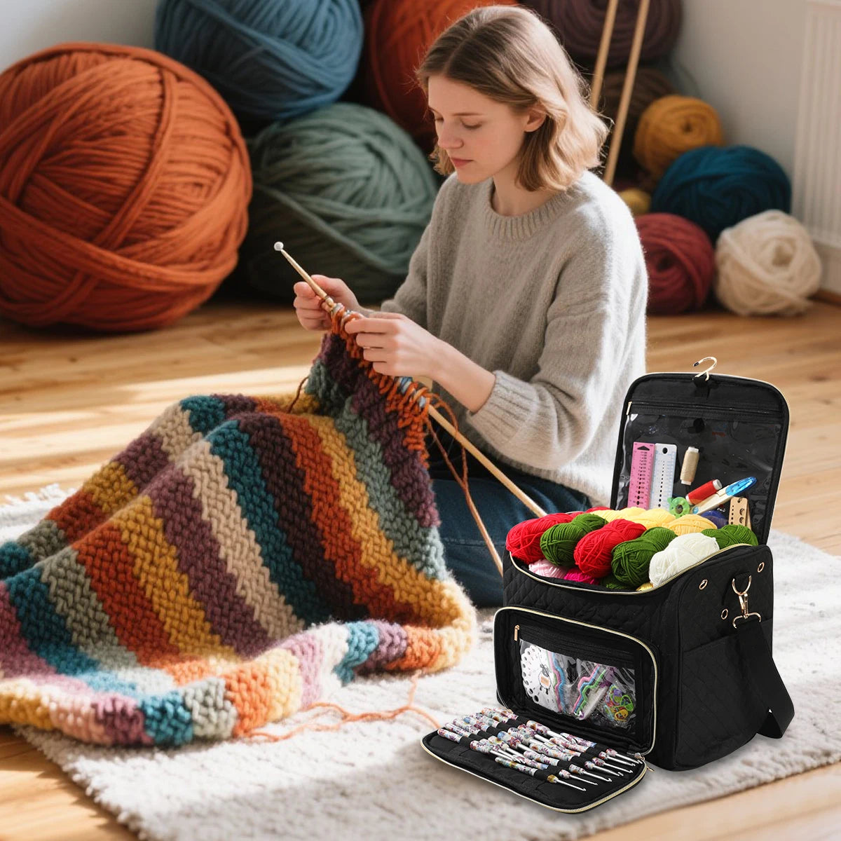 Portable Yarn Storage & Crochet Organizer Bag