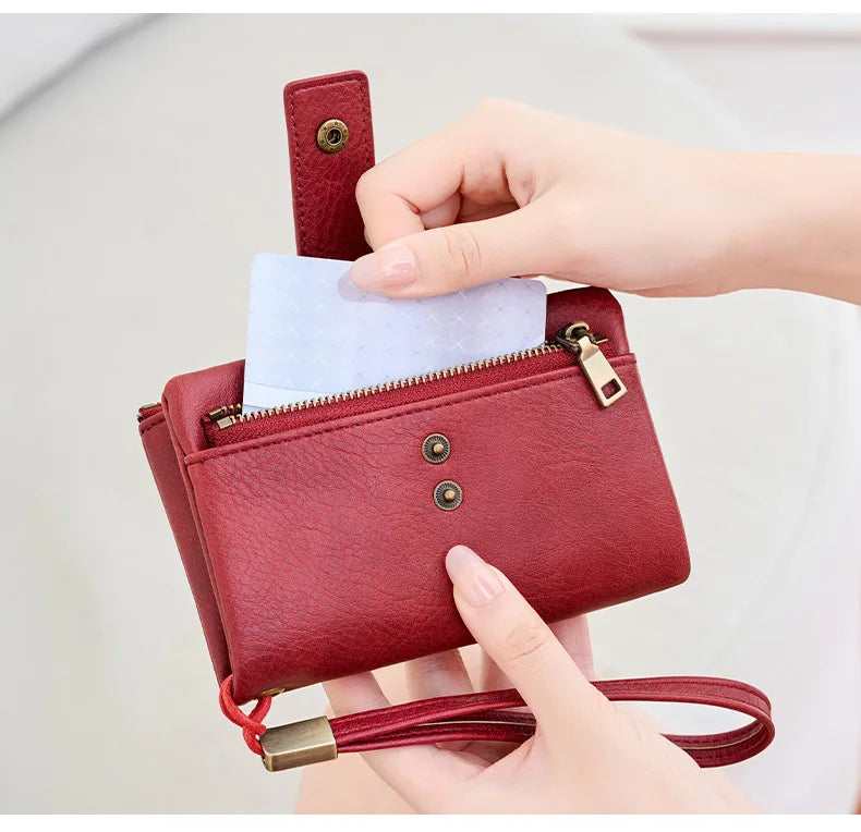 Vintage RFID-Blocking Triple-Fold Wallet with Double Zipper