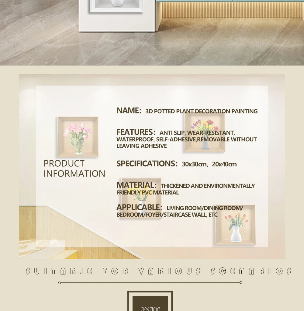 Self-Adhesive PVC Plant Wall Stickers – Waterproof & Oil-Resistant Decor for Cabinets, Tiles & More