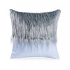 A decorative pillowcase featuring a gradient of silver and gray faux fur texture.
