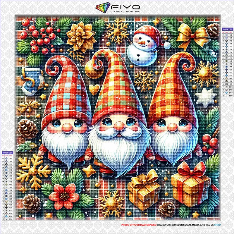 Kit de peinture de diamants avec un gnome mosaïque de Noël portant un chapeau et une barbe à carreaux rouge et blanc