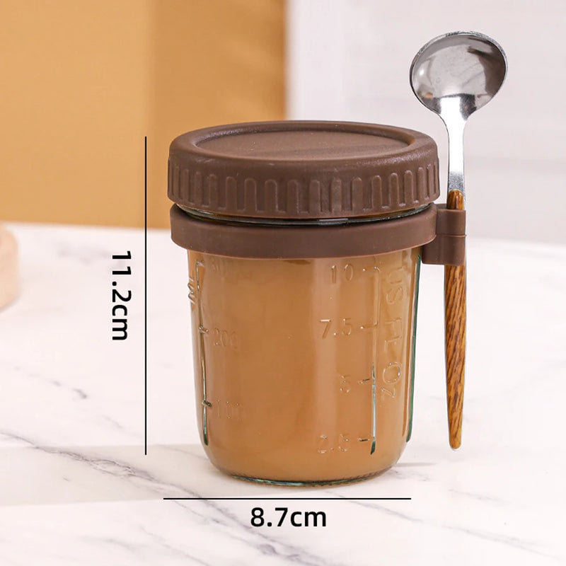 Borosilicate Glass Overnight Oats Jar with Lid and Spoon