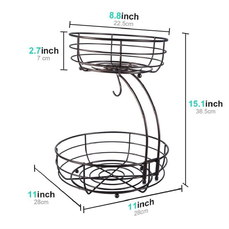 2-Tier Countertop Fruit Basket with Banana Hanger