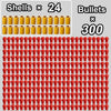 A grid of 300 reusable toy gun shells and darts in red color.