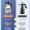 Comparison showing the battery life of an electric foam watering can versus a manual pressure watering can.