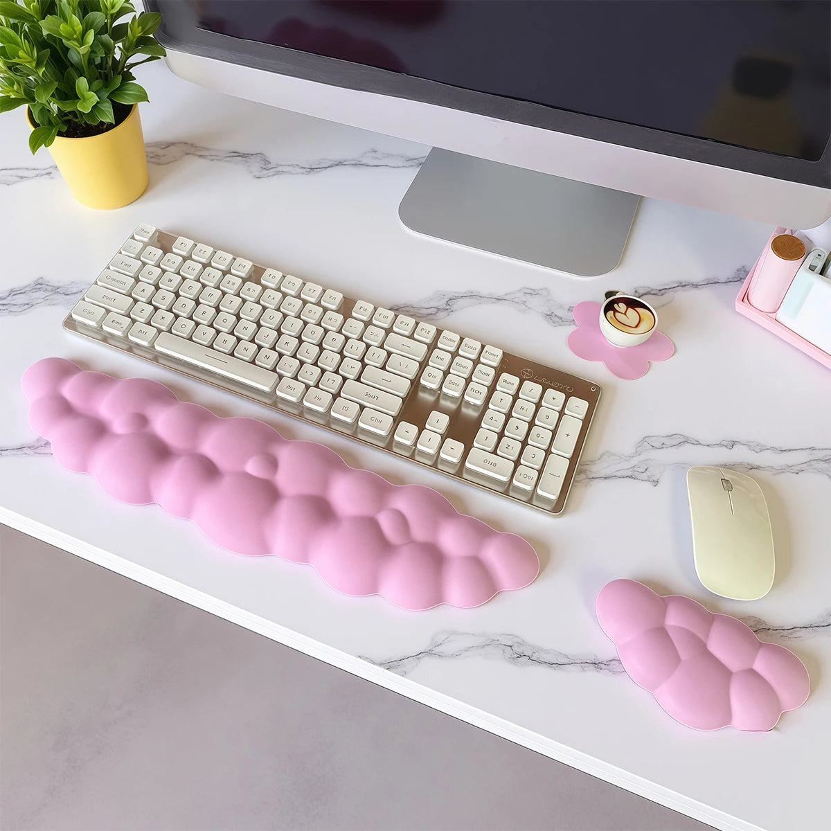 Cloud Wrist Rest Set with Floral Coaster and Non-Slip Base