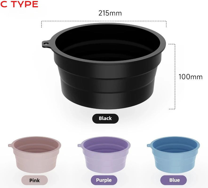A set of black, pink, purple, and blue silicone bowls for ice bath and facial massage.