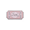 A vintage airline ticket enamel brooch set with pink enamel and text reading Always Overthinking