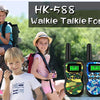 Two kids are holding HK-588 walkie talkies for kids outdoor play.