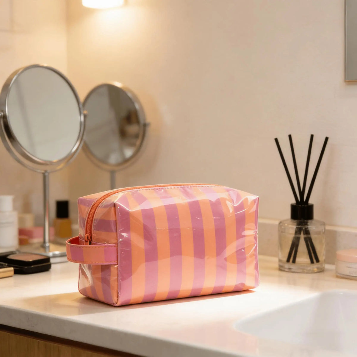 Striped Travel Toiletry Bag for Women