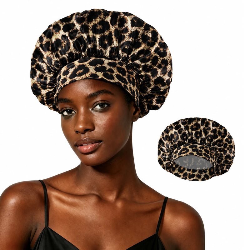 Gorro de dormir de satén con estampado de leopardo