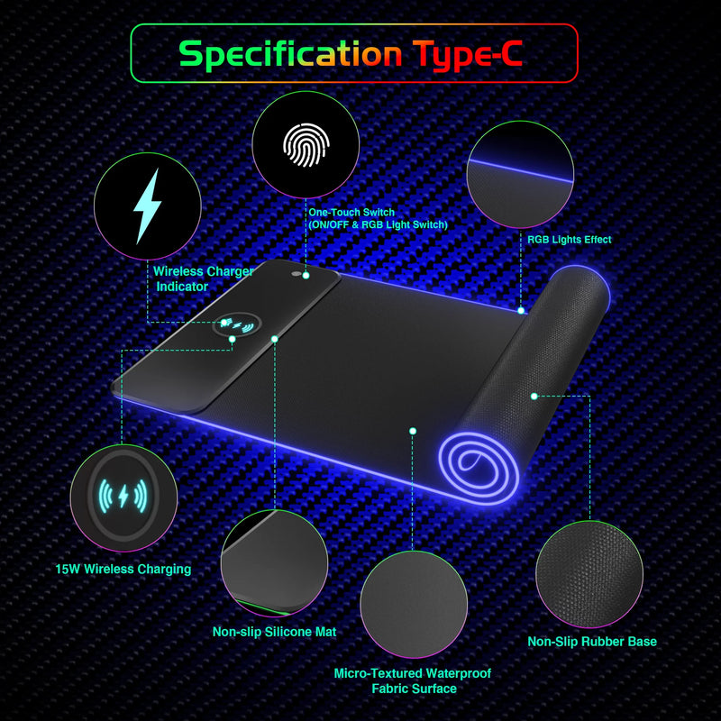 RGB Gaming Mouse Pad with 15W Wireless Charging