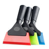 Three black car window squeegees with soft rubber blades shown on a white background.