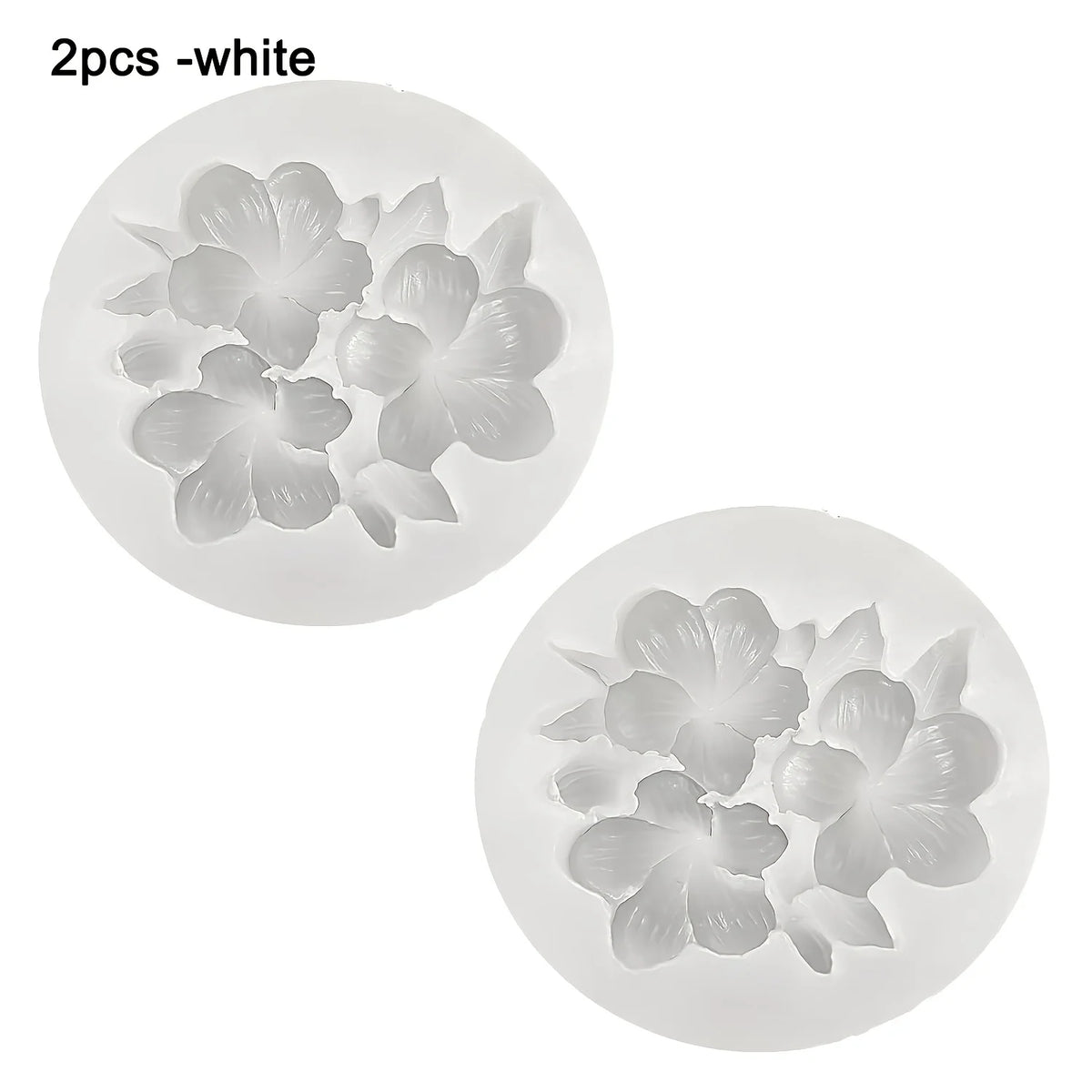 Two white silicone floral molds for crafting candles, soap, resin, and plaster