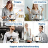 Various scenarios showing a woman vlogging, live streaming, outdoor recording, and video meetings using a wireless lavalier m
