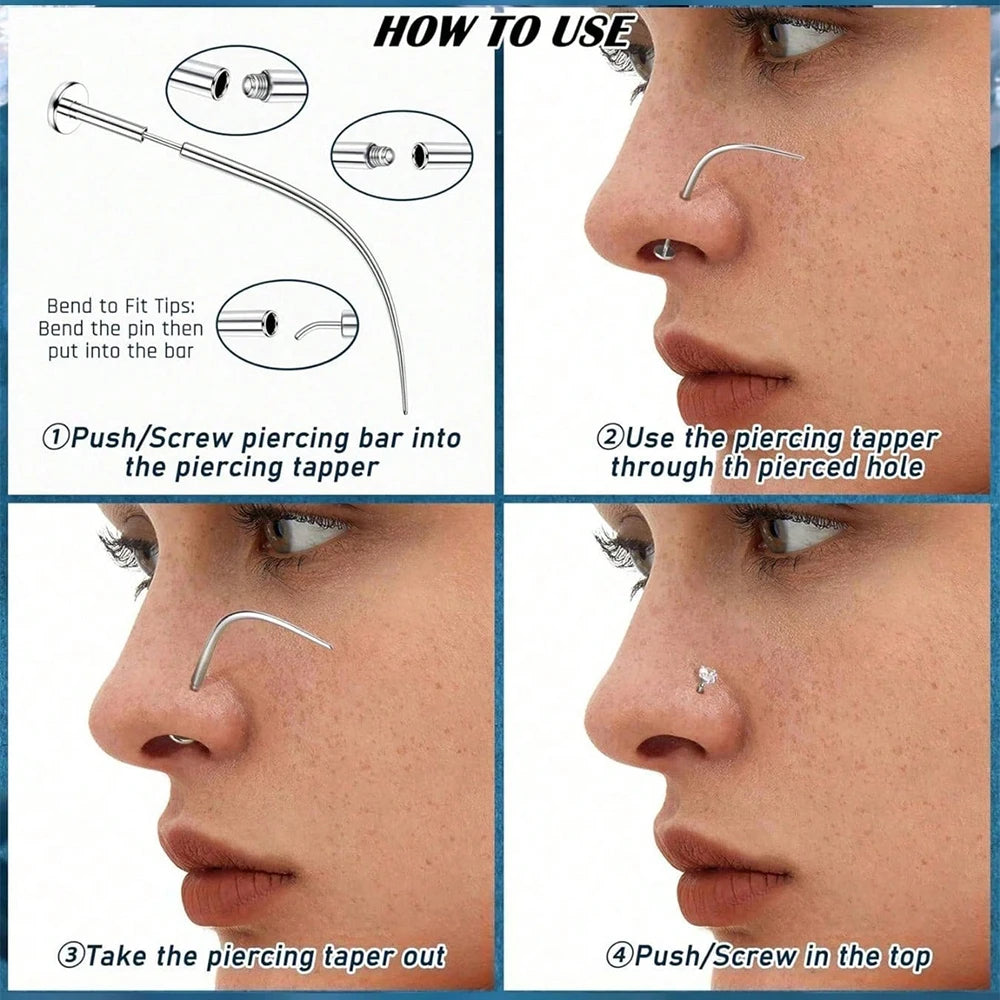 Diagram showing how to use a stainless steel piercing ball grabber tool kit for piercing holes.