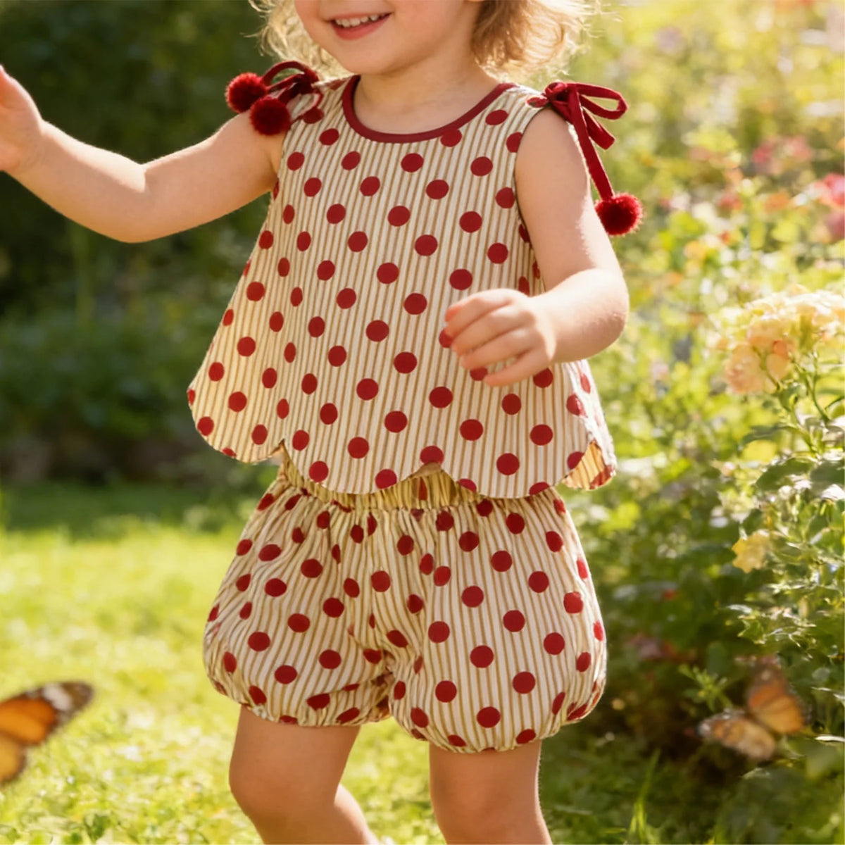 Girls' Sleeveless Dot Print Tank Top and Lantern Shorts Set
