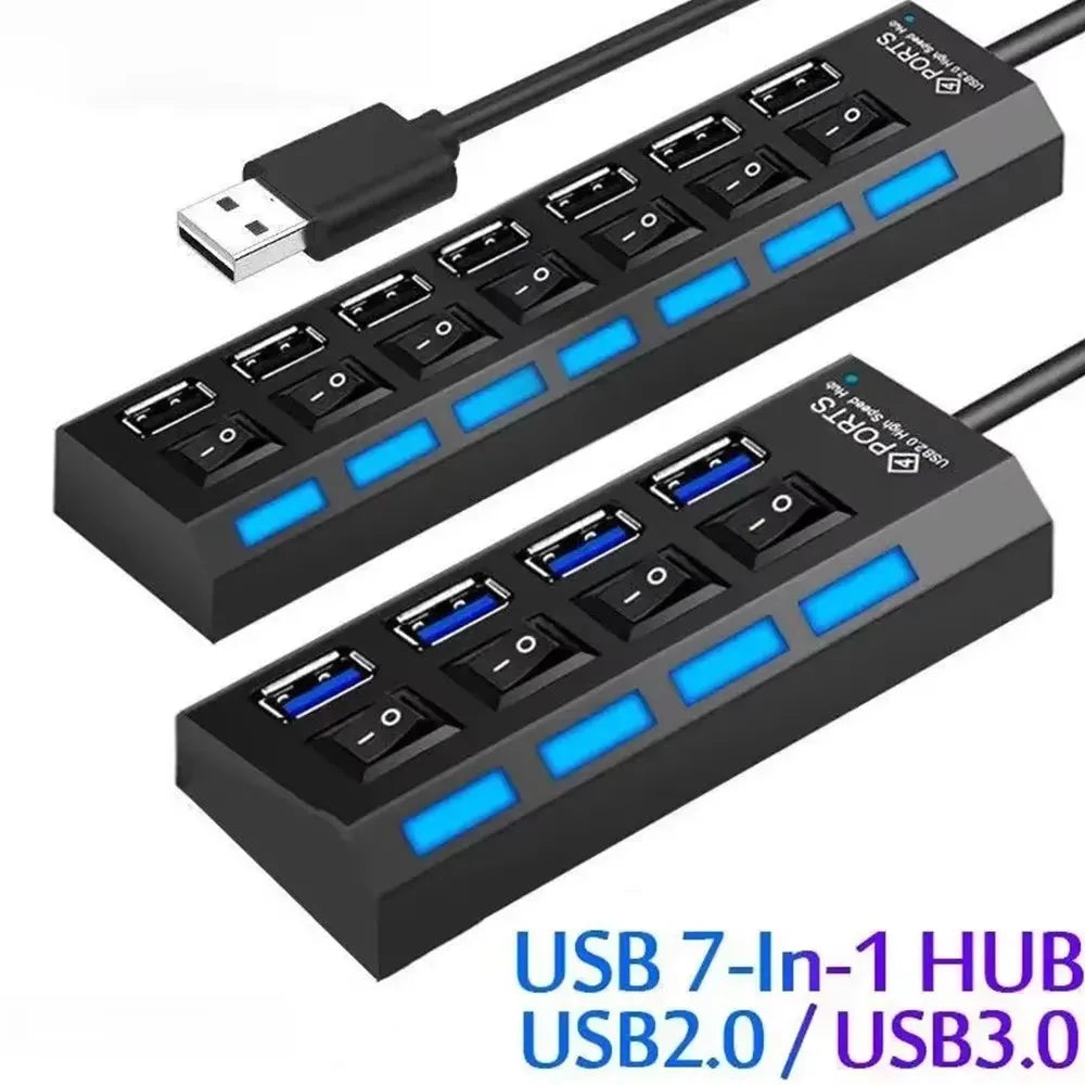 7-Port USB 2.0 Hub with Individual LED Switches