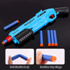 Blue manual foam dart blaster toy with suction cup slugs and soft elastic body