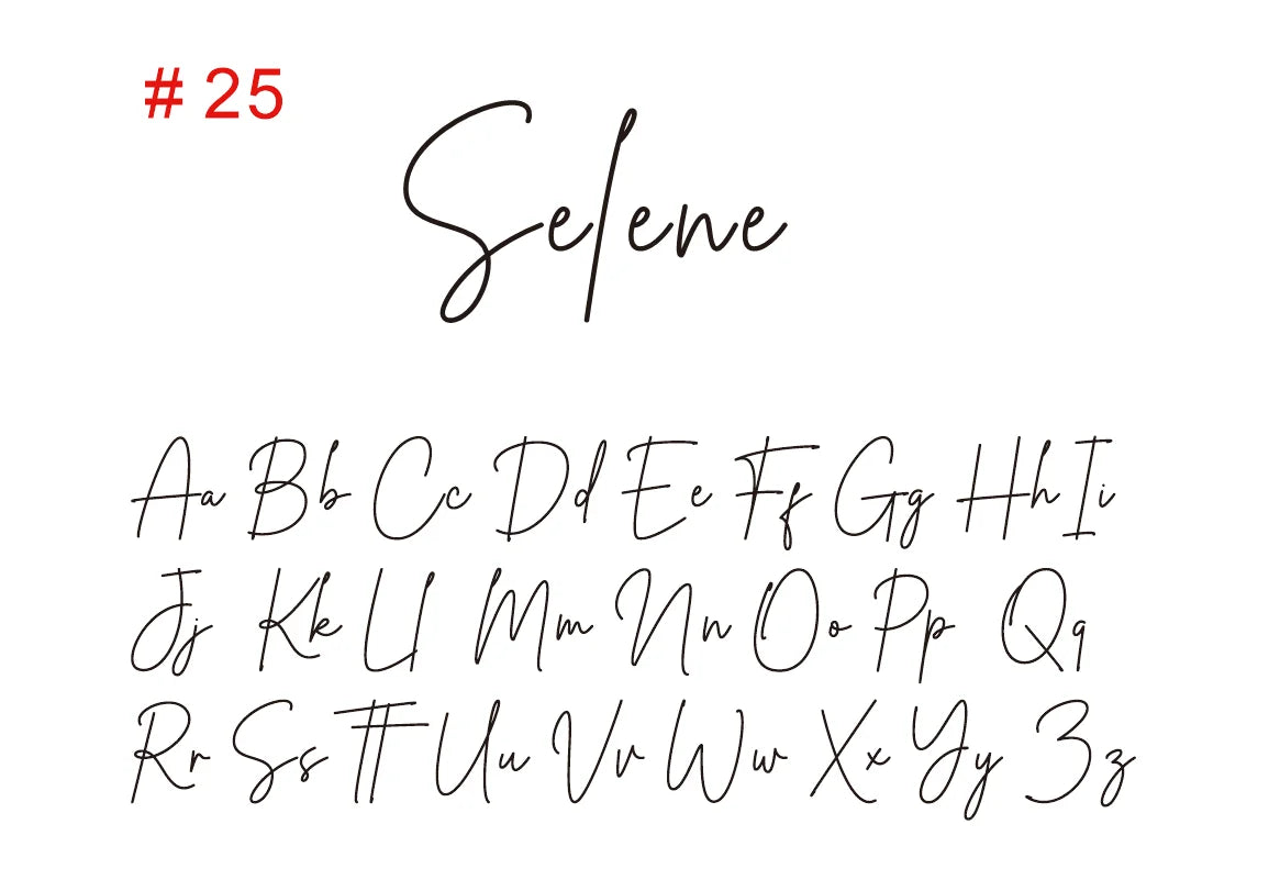 A list of the alphabet in cursive handwriting is shown below the number 25.