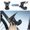 Black double hook handlebar cup holder for bikes and scooters shown in various views.