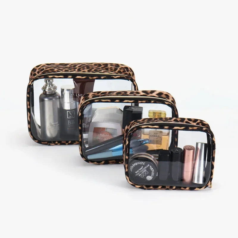 Leopard Print Transparent Makeup Bag with Waterproof Zipper