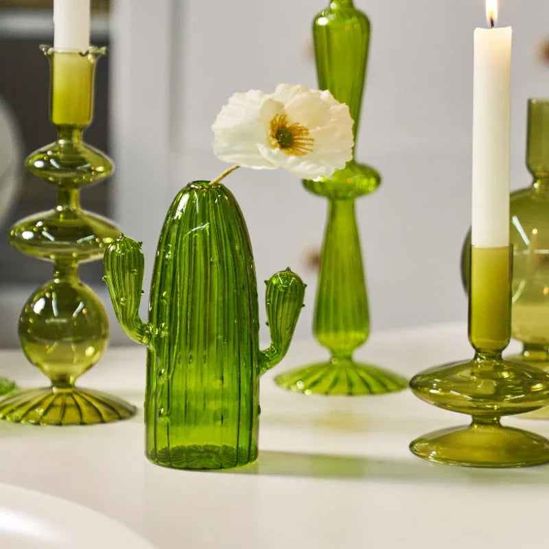 Cactus-Shaped Glass Vase for Tabletop Décor