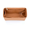 A tan felt insert liner designed for handbags, showing internal compartments.