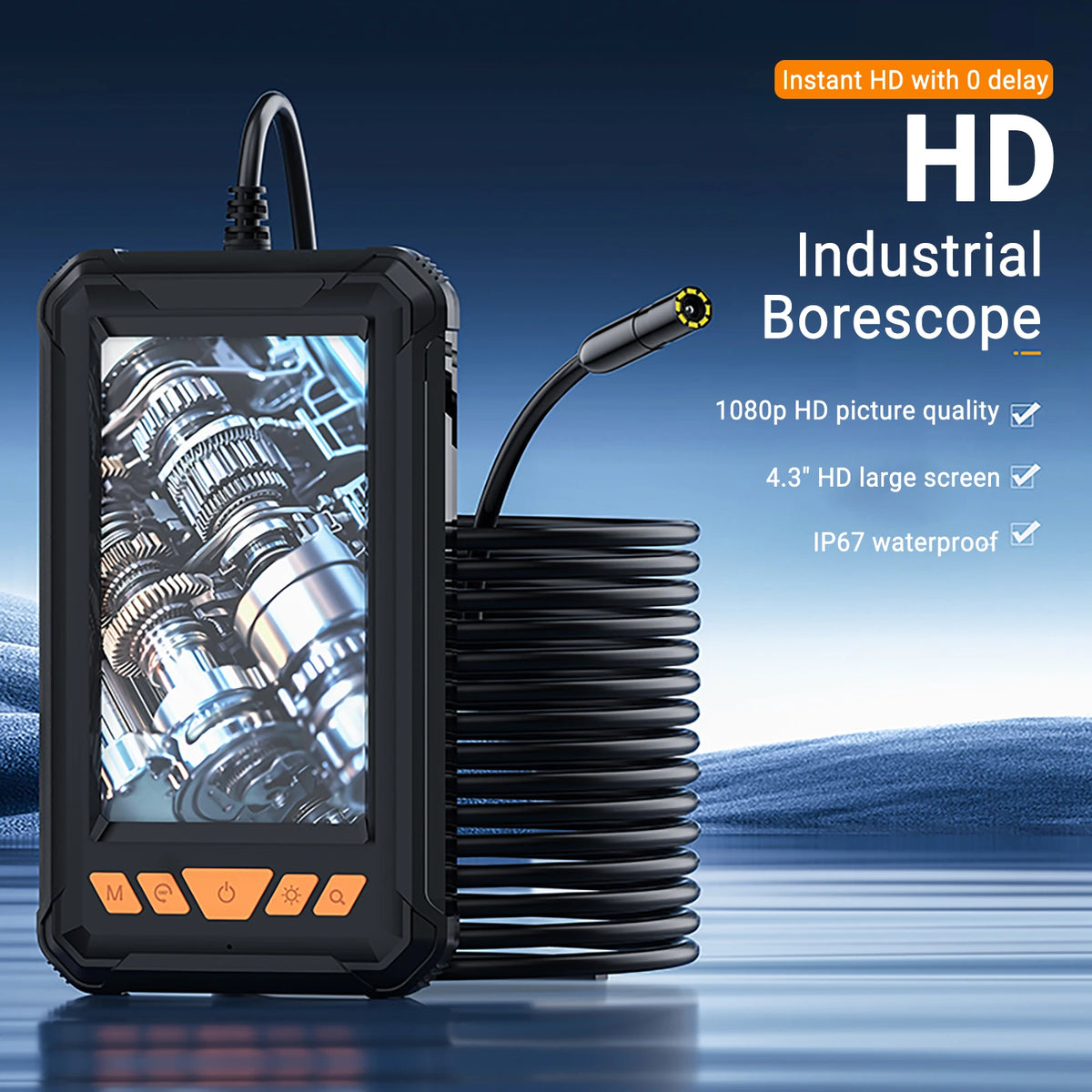 HD Handheld Endoscope Inspection Camera with 4.3-inch Screen and Adjustable LED Lights
