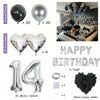 Set Partyballons in Silber und Schwarz, herzförmige Folienballons und Zahlenballons