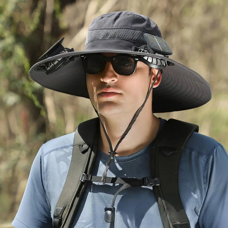 Solar-Powered Cooling Fisherman Hat with Dual Fans