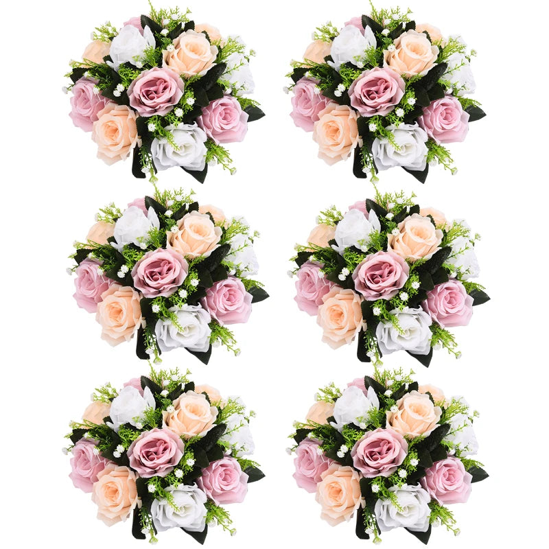 Set of 6 Silk Rose Flower Balls for Wedding & Event Decor