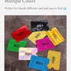 A collection of ten colorful RFID blocking card sleeves displayed on a dark surface.