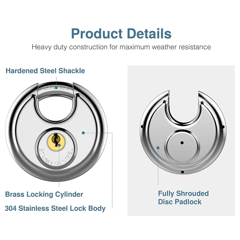 Heavy Duty Stainless Steel Disc Lock with 2 Keys