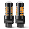 A pair of black LED bulbs for brake lights and turn signals, featuring orange and white light patterns.