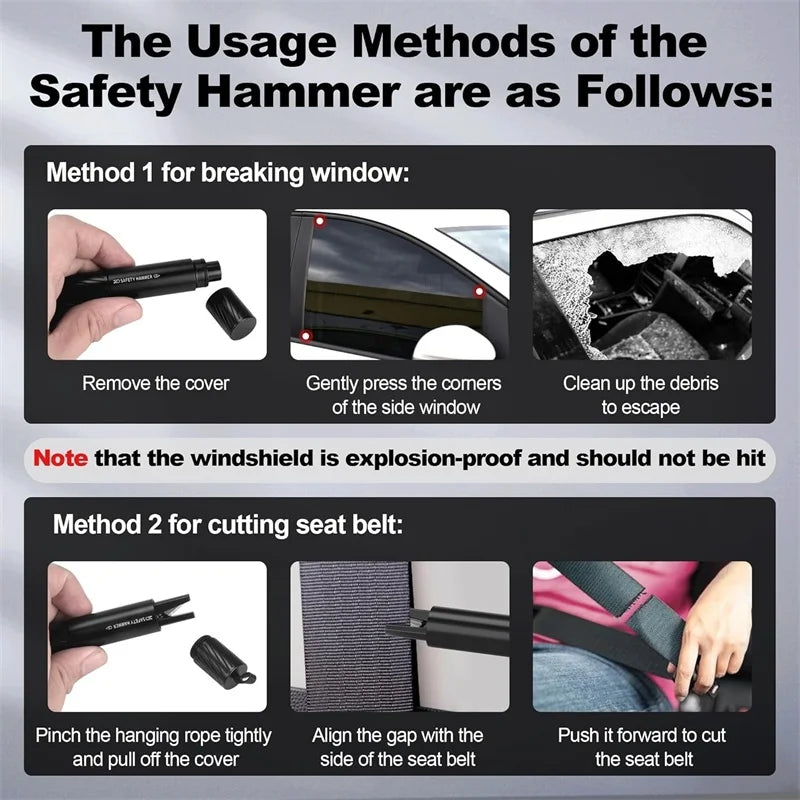 Compact Emergency Car Safety Hammer with Window Breaker & Seatbelt Cutter