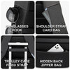 Black laptop backpack featuring sunglasses hook, shoulder strap card bag, trolley case fixed strap, and hidden back zipper ba