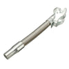 A silver universal jerry can spout with a leak-proof seal and threaded body.
