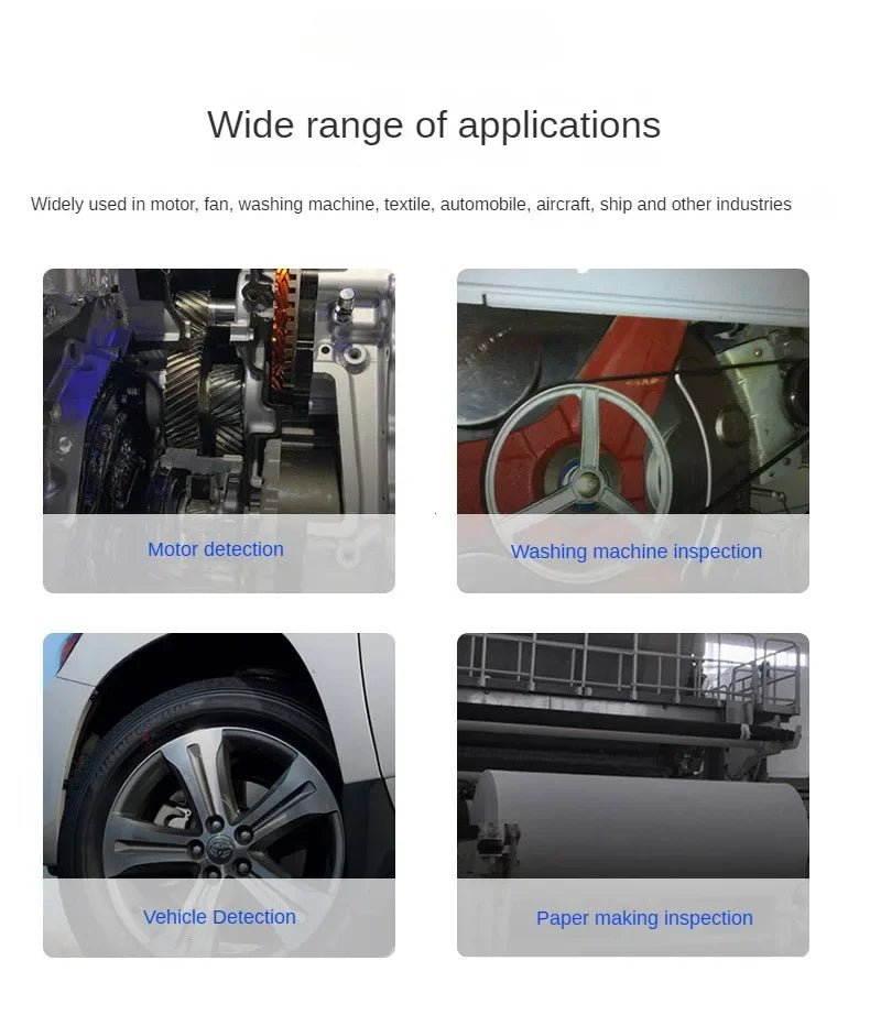 Various industrial applications including motor detection, washing machine inspection, vehicle detection, and paper making in