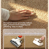 A hand is shown resting on a woven rug, with text describing how encrypted woven granules reduce gaps and prevent dust trappi
