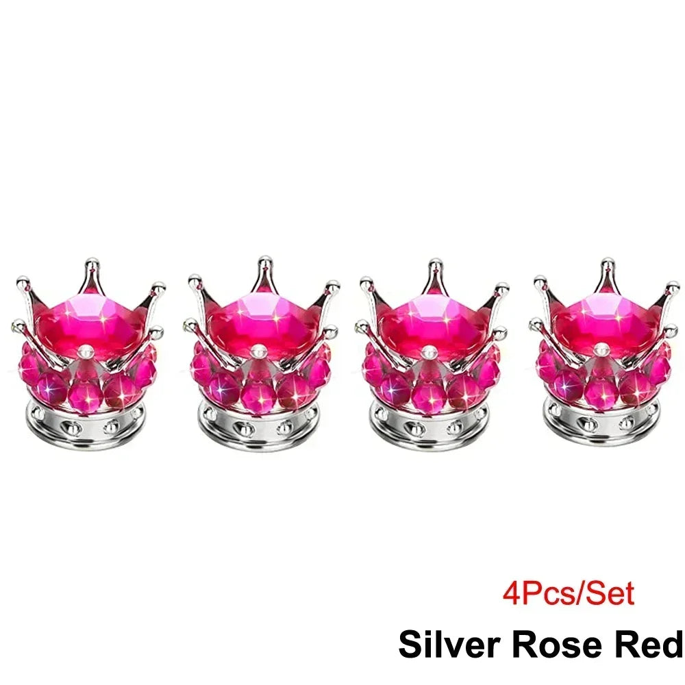 Crystal Crown Tire Valve Caps - Set of 4