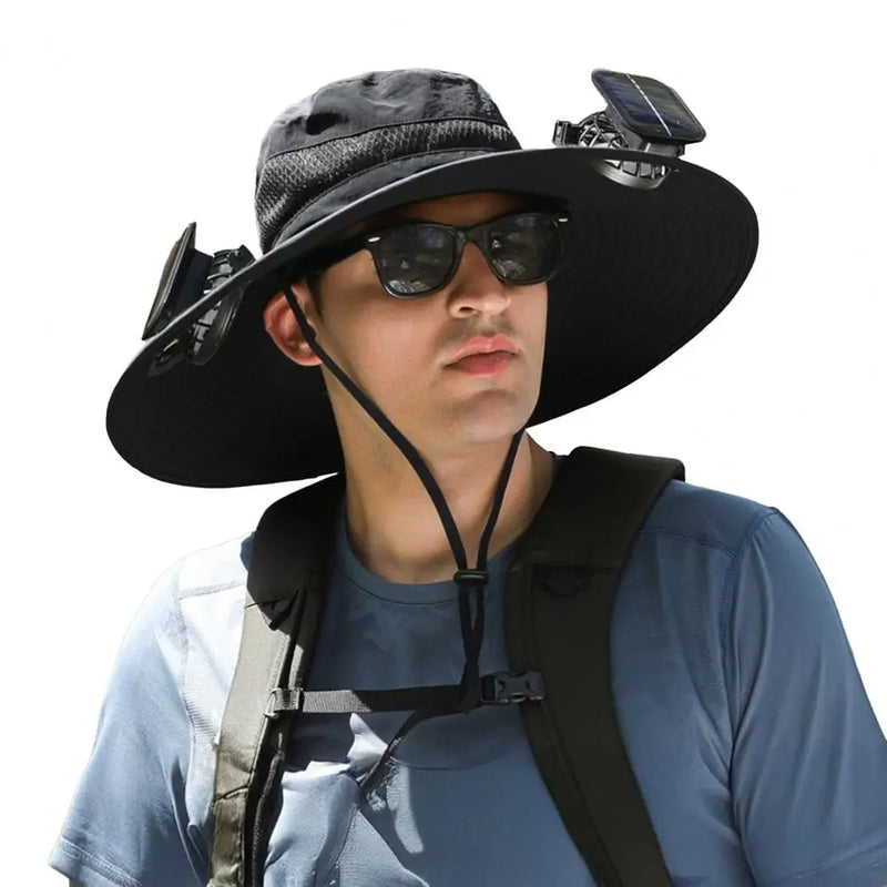 Solar-Powered Cooling Fisherman Hat with Dual Fans
