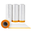 Three rolls of white static-cling clear plastic sheeting for painting and protection with orange accents.