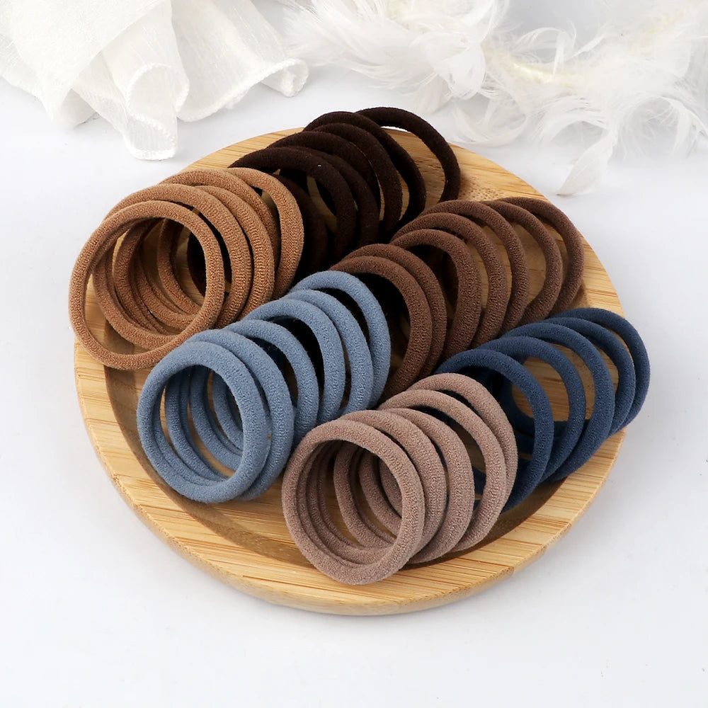 50-Pack Solid Color Elastic Hair Ties for Women & Girls